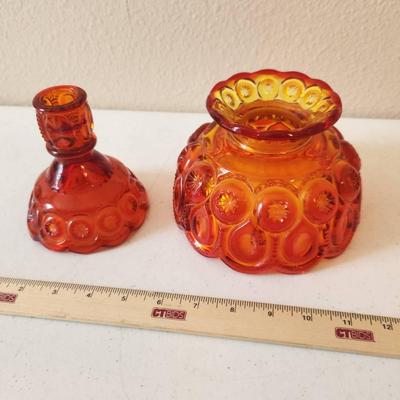 Vintage L.E Smith Amberina Moon & Stars Lampshade & Candlestick