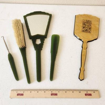 Antique 1920s Art Deco La Futuriste Agalin Bakelite Vanity Set + Mirror