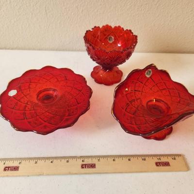Set of 3 Vintage Westmoreland Amberina & Ruby Red Glass Dishes