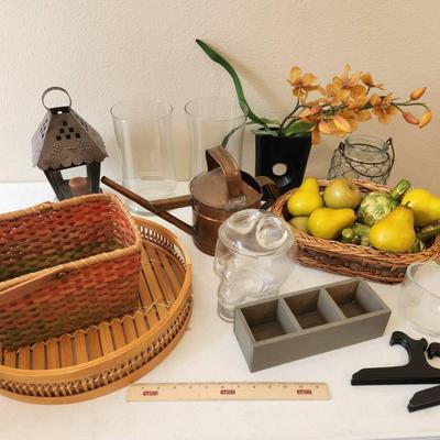 13pc Home Decor - Faux Orchid, Copper Watering Can, Glass Skull Canister, Baskets