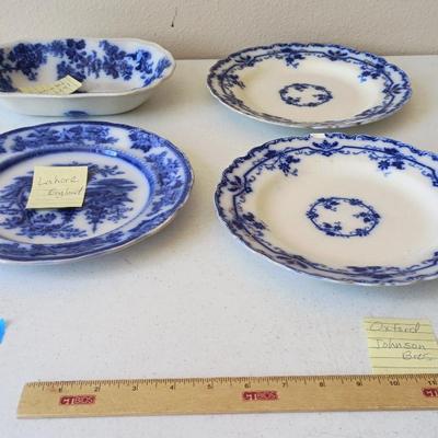 Antique Flow Blue - Lancaster 1891, Lahore, Oxford By Johnson Brothers