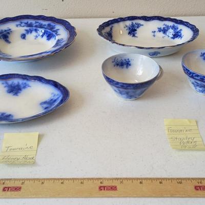 Antique Flow Blue -Touraine Pattern- Henry Alcock, Stanley Pottery