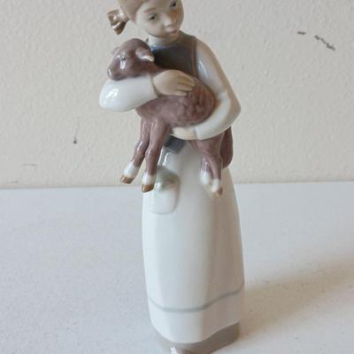Lladro 8.5" Girl With Lamb Figurine