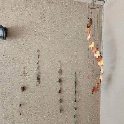 5pc Ceramic Leaf Wind Chime & Vintage Brass Bell Ropes