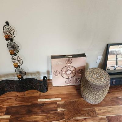 5pc Modern Home Decor - WestPort Sconce Set, Wall Mirror, Ceramic Stool