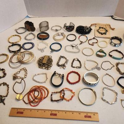 50+pc Costume Jewelry Bracelets - Monet, Fossil, Etienne Aigner, MNG