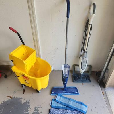Cleaning Supplies & Tools - Shark Steam Mop, Mop Bucket, Bona Duster