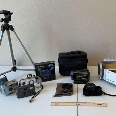 Photography Lot - Sony Handycam + Lenses And Tripod, Water Cases, Fujifilm XP60 