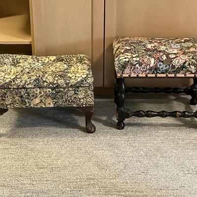 2 Vintage Floral Wood Footstools