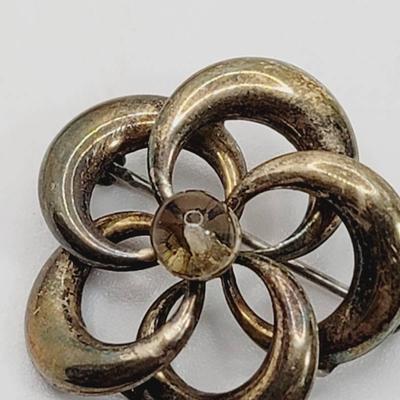 Sterling 14k Swirl Floral Brooch Pin 