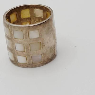 Windowpane Mother Of Pearl Sterling Ring Sz 5-6 925