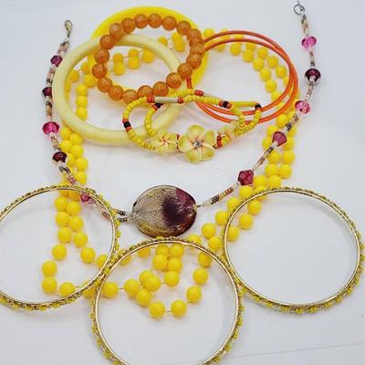 Vibrant Yellow Orange Pink Jewelry Lot Tropical Sunset 