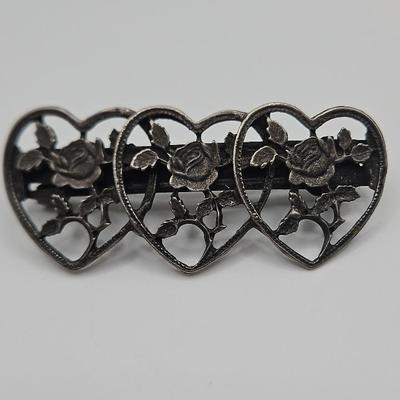 Heart And Roses Metal Barrette