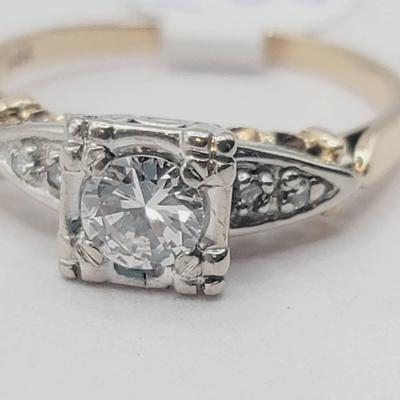 .50 Center Stone 14k White And Yellow Gold Deco Classic Engagement Ring Sz 8