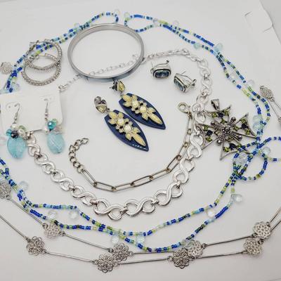 Silver Blue Green Costume Jewelry Lot