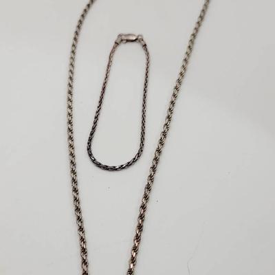 Sterling Chain Necklace And Bracelet 925 Silver