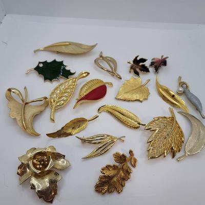 Gorgeous Metal And Enamel Botanical Leaf Pin Collection 