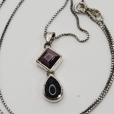 Sterling Necklace Purple Stone Pendant 925