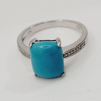 DK 925 Sterling Ring Sz 10.5 Blue Stone, Light Swirl 