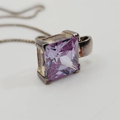 Sterling Purple Faceted Stone Crystal Or CZ Pendant
