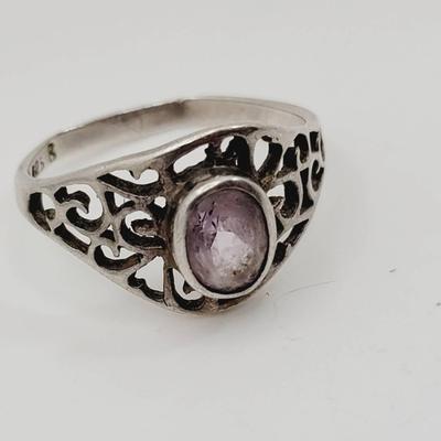 Amethyst Filigree Sterling Ring Sz 10 925