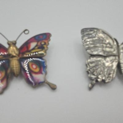 Butterfly Brooches Pewter And Enamel