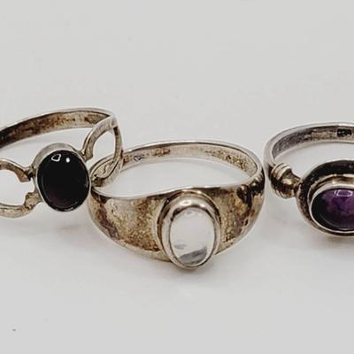 3pc Sterling Mixed Gem Rings Boho Style 925