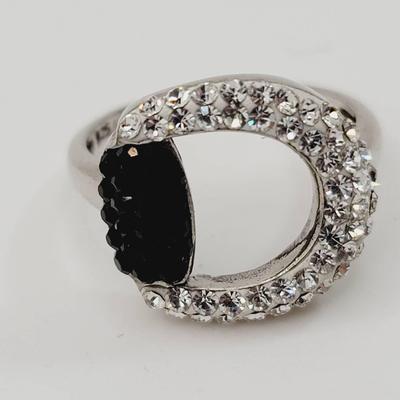 Rhinestone Buckle Ring Clear And Black Sz 8 925 Sterling 