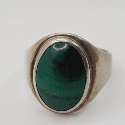Malachite Cabochon Heavy Ring Sz 10 925 Sterling Silver