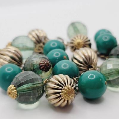 Blue Green Gold Tone Cha Cha Bracelet Vintage Jewelry