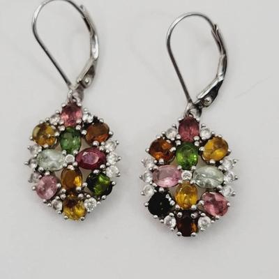 Multi Gem Sterling Silver 925 DK Earrings