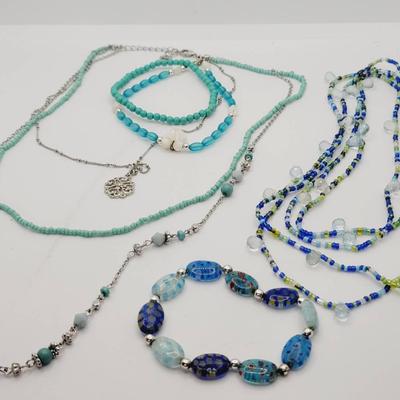 Blue Green Layering Jewelry Necklaces Bracelets