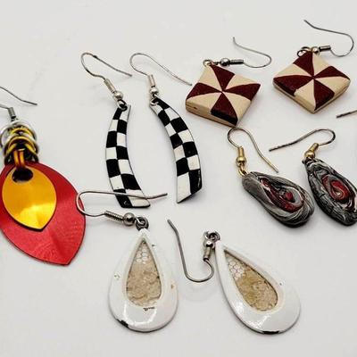 6pr Artsy Funky Earrings Clay Metal Enamel