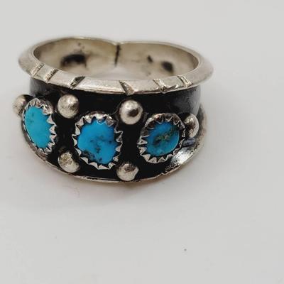 Signed C Sterling Southwest Turquoise Ring Sz 8.5