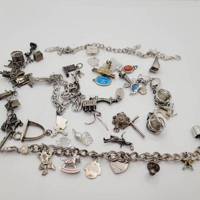 Amazing Lot Charm Bracelet And Charms Vintage Sterling