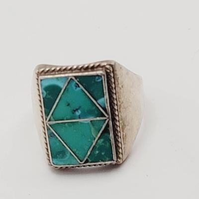 Sterling Southwest Large  Turqoise Ring Sz 12.5