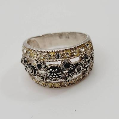 Hematite Open Work Sterling Ring Sz 7 Nice Details