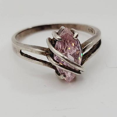 Sz 8 Pink Marquis Sterling Silver Ring 925