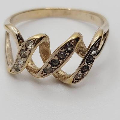 18k Gf Open Weave Ring Clear Stones Sz 8.5
