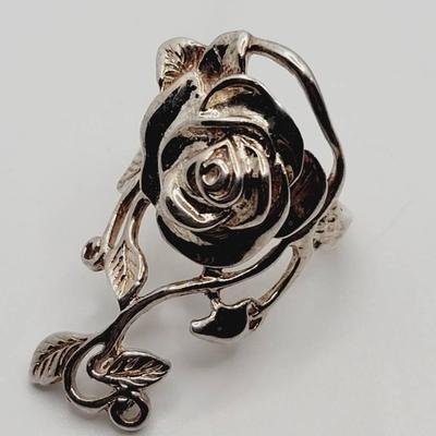 Sterling Floral Rose Ring 925 Sz 8