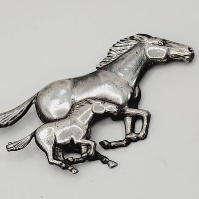 Sterling Mare Colt Running Horses Pin Brooch