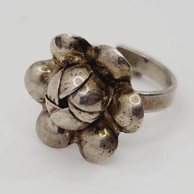 Adjustable Sterling Silver Flower Ring Vintage 