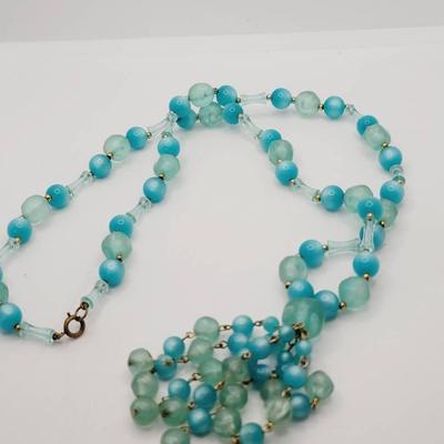 Blue Moonglow Tassel Necklace Vintage Jewelry