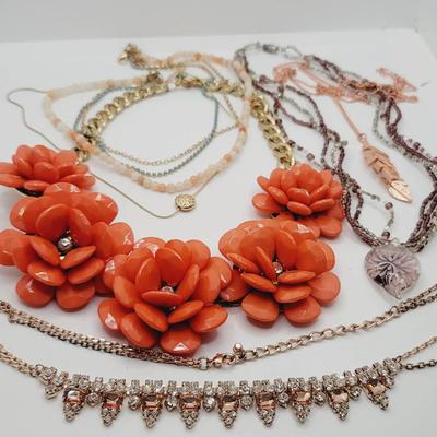 Pink Peach Glass Rhinestone Necklace Collection