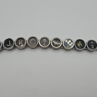 Typewriter Key Bracelet Vintage Black Keys And Silver Tone
