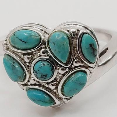 BBJ Turquoise Heart Ring 925 Sterling Sz 7