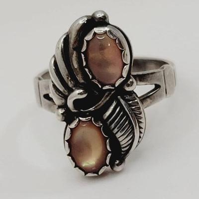 Southwest Sterling Mother Of Pearl Ring Sz 5