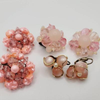 Pink Clip Earring Lot Coro Germany Other 3pc Vintage