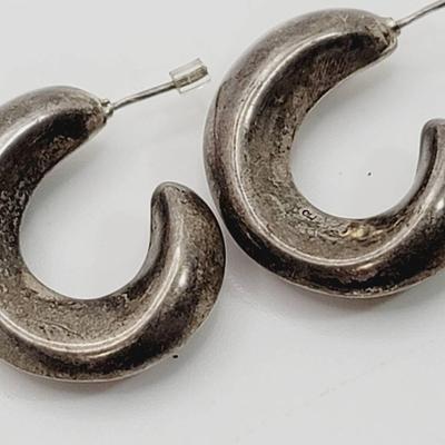 Signed Sterling Puffy Half Hoop Earrings 925 