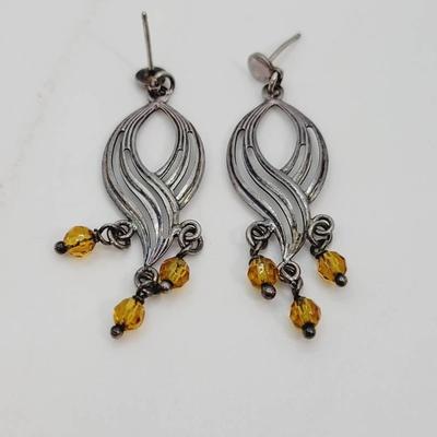 Sterling Silver Double Sweep Earrings Crystal Drops